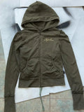 GETADME Winter Y2K Aesthetic Olive Green Hooded Women 90s Vintage High Street Letter Print 2025 New Sweatshirt Hoodies Zip-up Femme Tops