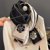 GETADME Winter promotion womens fashion luxury warm scarf shawl small fragrance printed cloak cashmere material thickened shawl women&s