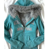 GETADME Winter vintage alphabet Embroidery zipper hoodie for women y2k Goth Harajuku Fashion Loose Coat Sweet Spice Casual sweatshirt