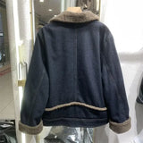 GETADME With Fur Plush Short Denim Jacket for Women Padded Small Woman Jean Coat Warm Winter 2024 Cold Crop Outerwear Wool Inside New In