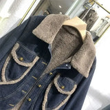 GETADME With Fur Plush Short Denim Jacket for Women Padded Small Woman Jean Coat Warm Winter 2024 Cold Crop Outerwear Wool Inside New In