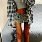 GETADME Woman American High Waist Harajuku Pants Female Fashion High Street Jeans Girls Trashy Y2k 2000s Blue Gothic Baggy Denim Shorts