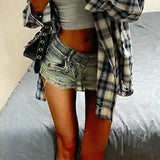 GETADME Woman American High Waist Harajuku Pants Female Fashion High Street Jeans Girls Trashy Y2k 2000s Blue Gothic Baggy Denim Shorts