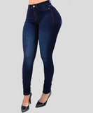 GETADME Woman's pure color jeans denim high waist jeans street play cultivate one's morality pants shaping figure with high waist jeans