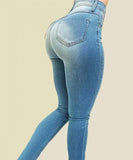 GETADME Woman's pure color jeans denim high waist jeans street play cultivate one's morality pants shaping figure with high waist jeans