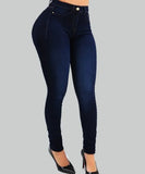 GETADME Woman's pure color jeans denim high waist jeans street play cultivate one's morality pants shaping figure with high waist jeans