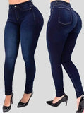 GETADME Woman's pure color jeans denim high waist jeans street play cultivate one's morality pants shaping figure with high waist jeans