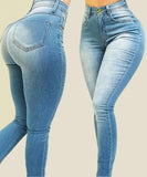GETADME Woman's pure color jeans denim high waist jeans street play cultivate one's morality pants shaping figure with high waist jeans
