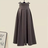 GETADME Women 2025 Autumn/Winter New Chic Dress Matching Set Korean Elegant Irregular Knit Sweater+High Waist Midi Skirt Two Piece Suit