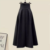 GETADME Women 2025 Autumn/Winter New Chic Dress Matching Set Korean Elegant Irregular Knit Sweater+High Waist Midi Skirt Two Piece Suit