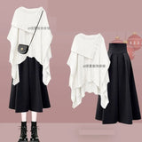 GETADME Women 2025 Autumn/Winter New Chic Dress Matching Set Korean Elegant Irregular Knit Sweater+High Waist Midi Skirt Two Piece Suit
