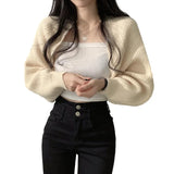 GETADME Women Autumn Versatile Knitted Short Cardigan Sweater Shawl Korean Fashionable Women's Top