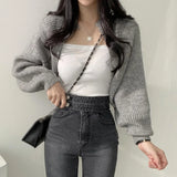 GETADME Women Autumn Versatile Knitted Short Cardigan Sweater Shawl Korean Fashionable Women's Top
