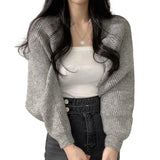 GETADME Women Autumn Versatile Knitted Short Cardigan Sweater Shawl Korean Fashionable Women's Top