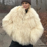 GETADME Women Autumn Winter Fluffy Faux Fur Coat Elegant Warm Furry Long Sleeve Short Thick Coats 2025 Lady Casual High Street Outerwear