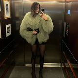 GETADME Women Autumn Winter Fluffy Faux Fur Coat Elegant Warm Furry Long Sleeve Short Thick Coats 2025 Lady Casual High Street Outerwear