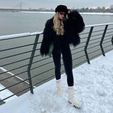 GETADME Women Autumn Winter Fluffy Faux Fur Coat Elegant Warm Furry Long Sleeve Short Thick Coats 2025 Lady Casual High Street Outerwear