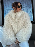 GETADME Women Autumn Winter Fluffy Faux Fur Coat Elegant Warm Furry Long Sleeve Short Thick Coats 2025 Lady Casual High Street Outerwear