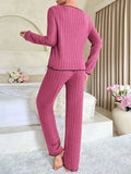 GETADME Women Autumn Winter Sleepwear Ribbed Pajamas Set Long Sleeve Top and Long Pants 2 Piece Set Casual Homewear Loungewear