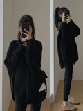 GETADME Women Black Gothic  Pullover Knitted Sweater Harajuku Y2k Long Sleeves Sweater Jumper Vintage 2000s Aesthetic Clothes 2025