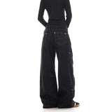 GETADME Women Black Gothic Y2k Cargo Jeans Japanese 2000s Style Harajuku Baggy Emo Denim Trousers Jean Pants Vintage Trashy Clothes 2025