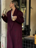 Manteau long bordeaux à revers pour femme GETADME, élégant et chic, croisé, manches longues, coupe oversize, style streetwear décontracté automnal