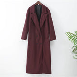 Manteau long bordeaux à revers pour femme GETADME, élégant et chic, croisé, manches longues, coupe oversize, style streetwear décontracté automnal