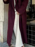 Manteau long bordeaux à revers pour femme GETADME, élégant et chic, croisé, manches longues, coupe oversize, style streetwear décontracté automnal