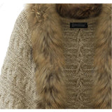 GETADME Women Cardigan Sweater Thick Poncho Capes Autumn Winter Femme knitted Bat Sleeve Fur Collar Wool Sweater Knitted Long Cardigan