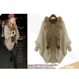 GETADME Women Cardigan Sweater Thick Poncho Capes Autumn Winter Femme knitted Bat Sleeve Fur Collar Wool Sweater Knitted Long Cardigan