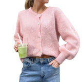 GETADME Women Cardigans Autumn Winter 2025 Single Breasted O-neck Knitted Sweaters Fashion Knitwear Solid Cropped Cardigan Jumpers Tops