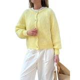 GETADME Women Cardigans Autumn Winter 2025 Single Breasted O-neck Knitted Sweaters Fashion Knitwear Solid Cropped Cardigan Jumpers Tops