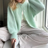 GETADME Women Cardigans Autumn Winter 2025 Single Breasted O-neck Knitted Sweaters Fashion Knitwear Solid Cropped Cardigan Jumpers Tops