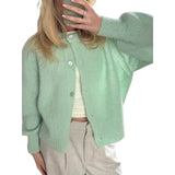GETADME Women Cardigans Autumn Winter 2025 Single Breasted O-neck Knitted Sweaters Fashion Knitwear Solid Cropped Cardigan Jumpers Tops