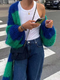 GETADME Women Casual Loose Stripe Knitted Sweater Outwear Luxury Solid Ladies Oversize Cardigan Designer Autumn Winter Basic Knitwear