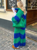 GETADME Women Casual Loose Stripe Knitted Sweater Outwear Luxury Solid Ladies Oversize Cardigan Designer Autumn Winter Basic Knitwear
