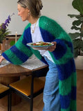 GETADME Women Casual Loose Stripe Knitted Sweater Outwear Luxury Solid Ladies Oversize Cardigan Designer Autumn Winter Basic Knitwear