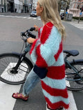 GETADME Women Casual Loose Stripe Knitted Sweater Outwear Luxury Solid Ladies Oversize Cardigan Designer Autumn Winter Basic Knitwear