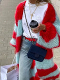 GETADME Women Casual Loose Stripe Knitted Sweater Outwear Luxury Solid Ladies Oversize Cardigan Designer Autumn Winter Basic Knitwear