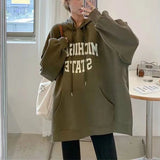 GETADME Women Clothing Slit Hem Plus Size Print Letter Hoodies Sweatshirts Spring Autumn New Loose Street Casual Tops Vintage Fashion