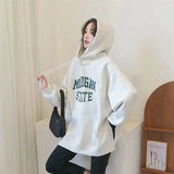 GETADME Women Clothing Slit Hem Plus Size Print Letter Hoodies Sweatshirts Spring Autumn New Loose Street Casual Tops Vintage Fashion