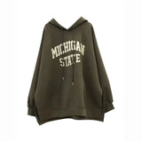 GETADME Women Clothing Slit Hem Plus Size Print Letter Hoodies Sweatshirts Spring Autumn New Loose Street Casual Tops Vintage Fashion