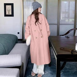 GETADME Women Coat Double-Breasted Long Sleeve Casual Loose Solid Lapel Woolen Coat Female Autumn/Winter All-matching Outwear