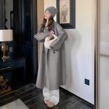 GETADME Women Coat Double-Breasted Long Sleeve Casual Loose Solid Lapel Woolen Coat Female Autumn/Winter All-matching Outwear
