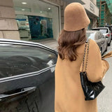 GETADME Women Coat Double-Breasted Long Sleeve Casual Loose Solid Lapel Woolen Coat Female Autumn/Winter All-matching Outwear