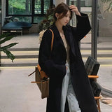 GETADME Women Coat Double-Breasted Long Sleeve Casual Loose Solid Lapel Woolen Coat Female Autumn/Winter All-matching Outwear