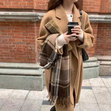 GETADME Women Coat Double-Breasted Long Sleeve Casual Loose Solid Lapel Woolen Coat Female Autumn/Winter All-matching Outwear