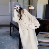 GETADME Women Coat Double-Breasted Long Sleeve Casual Loose Solid Lapel Woolen Coat Female Autumn/Winter All-matching Outwear