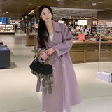 GETADME Women Coat Double-Breasted Long Sleeve Casual Loose Solid Lapel Woolen Coat Female Autumn/Winter All-matching Outwear