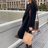 GETADME Women Coat Double-Breasted Long Sleeve Casual Loose Solid Lapel Woolen Coat Female Autumn/Winter All-matching Outwear